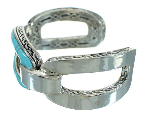 Turquoise Inlay Silver Southwest Cuff Bracelet AX78223
