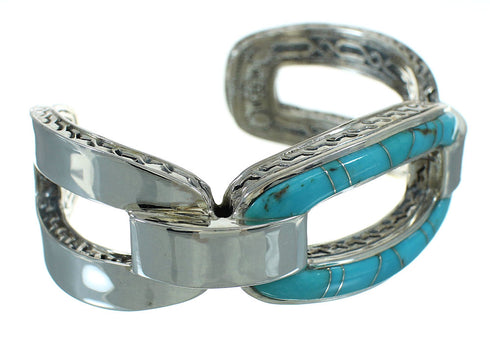 Turquoise Inlay Silver Southwest Jewelry Cuff Bracelet AX78224