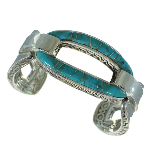 Turquoise Inlay Sterling Silver Jewelry Cuff Bracelet AX78228