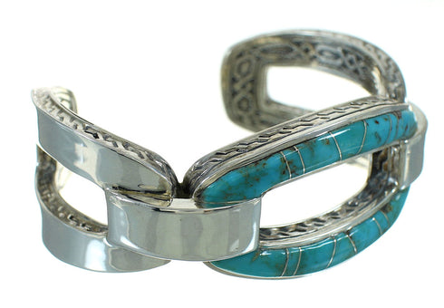 Turquoise Inlay Sterling Silver Jewelry Cuff Bracelet AX78228