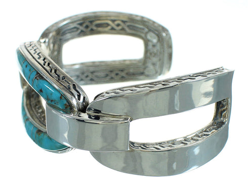 Turquoise Inlay Sterling Silver Jewelry Cuff Bracelet AX78228