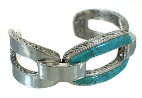 Southwest Turquoise Inlay Sterling Silver Jewelry Cuff Bracelet AX78229