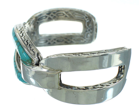 Southwest Turquoise Inlay Sterling Silver Jewelry Cuff Bracelet AX78229