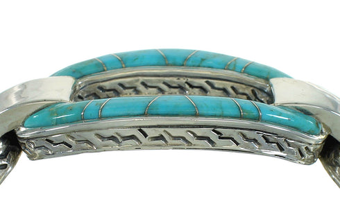 Southwest Turquoise Inlay Sterling Silver Jewelry Cuff Bracelet AX78229