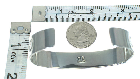 Turquoise Inlay Southwest Genuine Sterling Silver Cuff Bracelet AX78288