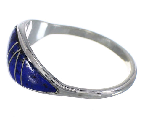 Southwest Genuine Sterling Silver Lapis Inlay Ring Size 7-1/4 QX68423