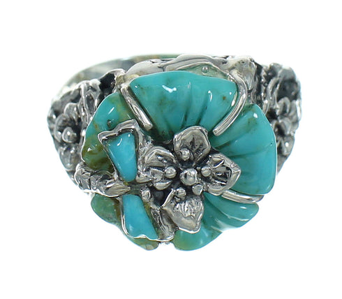 Silver And Turquoise Southwest Flower Dragonfly Ring Size 8-1/4 YX68949