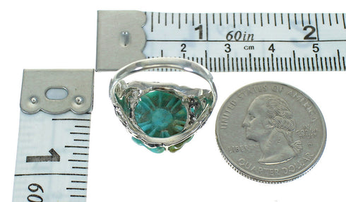 Silver And Turquoise Southwest Flower Dragonfly Ring Size 8-1/4 YX68949