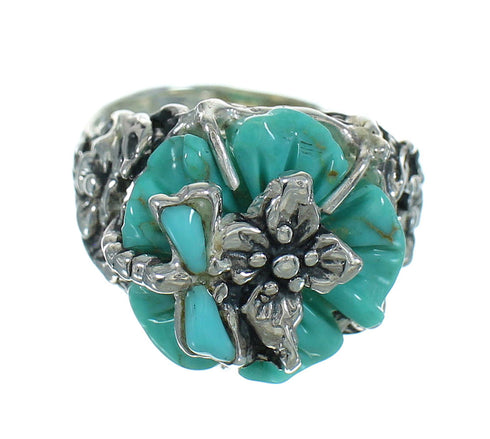 Sterling Silver And Turquoise Inlay Southwestern Flower Dragonfly Ring Size 5-1/2 YX68962