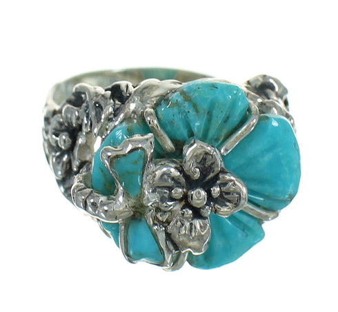 Turquoise Inlay And Silver Southwestern Flower Dragonfly Ring Size 6-3/4 YX68977