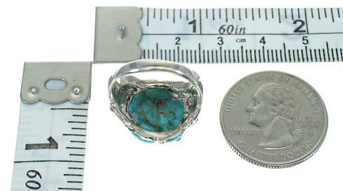 Turquoise Inlay And Silver Southwestern Flower Dragonfly Ring Size 6-3/4 YX68977