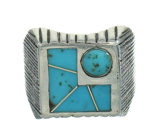 Southwest Sterling Silver And Turquoise Inlay Jewelry Ring Size 7-1/2 YX69796