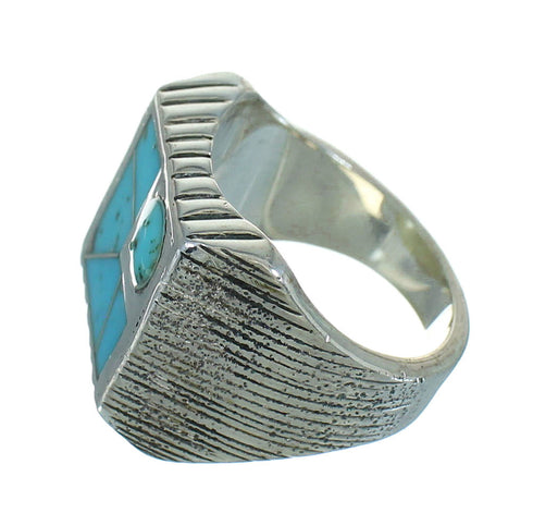 Southwest Sterling Silver And Turquoise Inlay Jewelry Ring Size 7-1/2 YX69796