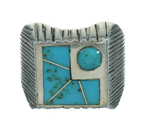 Southwest Turquoise Inlay And Sterling Silver Ring Size 4-3/4 YX69002