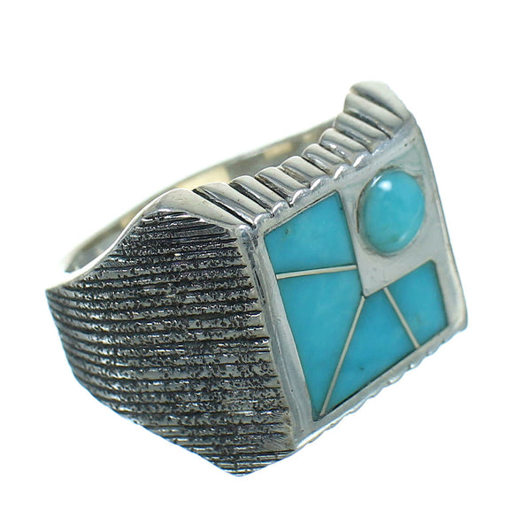 Southwest Turquoise Inlay And Genuine Sterling Silver Jewelry Ring Size 8-1/4 YX69371
