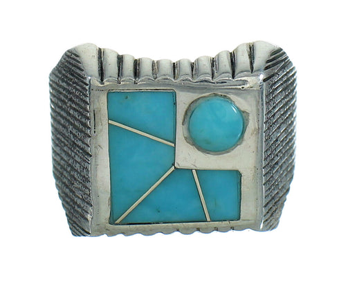 Southwest Turquoise Inlay And Sterling Silver Jewelry Ring Size 6-3/4 YX69019