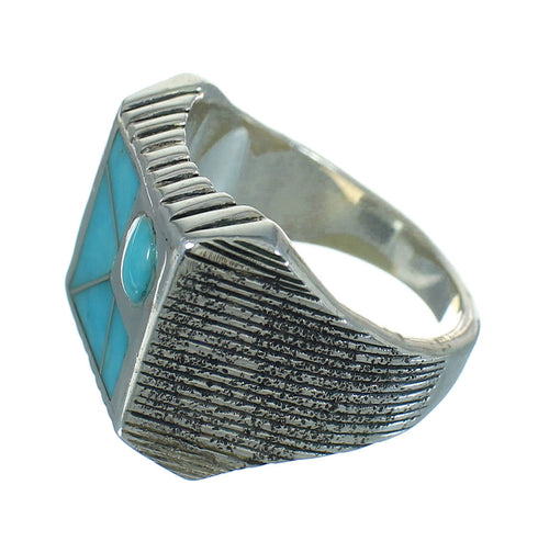Southwest Turquoise Inlay And Sterling Silver Jewelry Ring Size 6-3/4 YX69019
