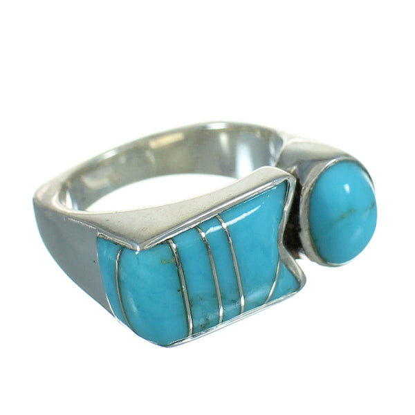 Turquoise Inlay And Sterling Silver Southwestern Ring Size 8-3/4 YX69396