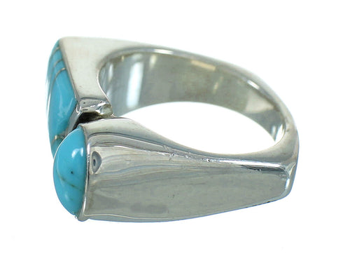Turquoise Inlay And Sterling Silver Southwest Ring Size 8-1/4 YX69395