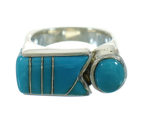 Sterling Silver And Turquoise Inlay Southwestern Ring Size 6-1/4 YX69422