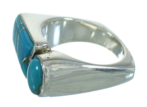Sterling Silver And Turquoise Inlay Southwestern Ring Size 6-1/4 YX69422