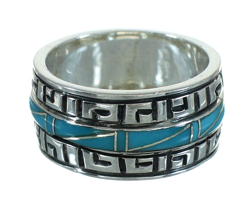 Sterling Silver Water Wave Turquoise Southwestern Ring Size 7-1/4 RX68773