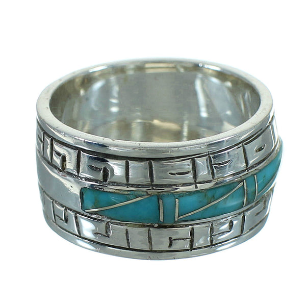 Sterling Silver Turquoise Southwest Water Wave Ring Size 6-3/4 RX68809