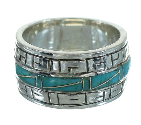 Sterling Silver Turquoise Southwest Water Wave Ring Size 6-3/4 RX68809