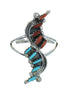 Turquoise And Coral Needlepoint Sterling Silver Southwestern Ring Size 7-1/2 WX74830