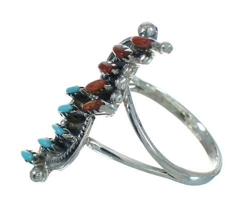 Turquoise And Coral Needlepoint Southwestern Sterling Silver Ring Size 6-1/4 WX74825