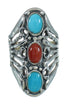 Southwestern Turquoise And Coral Sterling Silver Ring Size 5-1/4 WX74845
