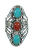 Southwest Sterling Silver Coral And Turquoise Ring Size 5-1/2 WX74899