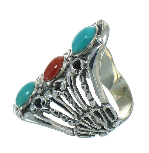 Southwest Sterling Silver Coral And Turquoise Ring Size 5-1/2 WX74899