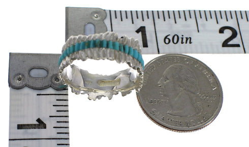 Southwestern Genuine Sterling Silver Turquoise Inlay Ring Size 7-1/4 QX69039