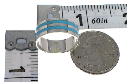 Genuine Sterling Silver Southwest Turquoise Inlay Ring Size 6-3/4 QX69053