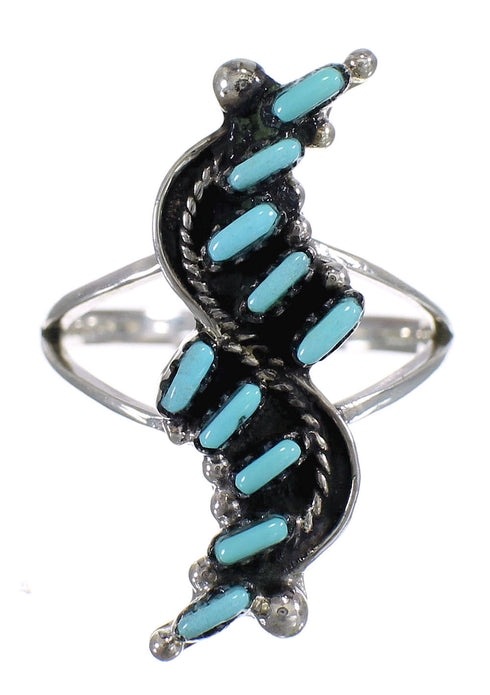 Southwest Sterling Silver And Turquoise Needlepoint Ring Size 7-1/2 YX78610
