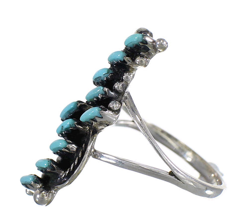 Southwest Sterling Silver And Turquoise Needlepoint Ring Size 7-1/2 YX78610