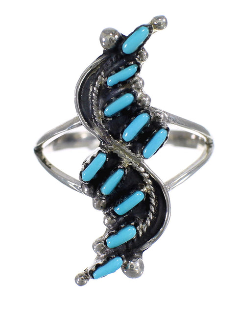 Southwest Turquoise Needlepoint Sterling Silver Ring Size 8-1/4 YX78650