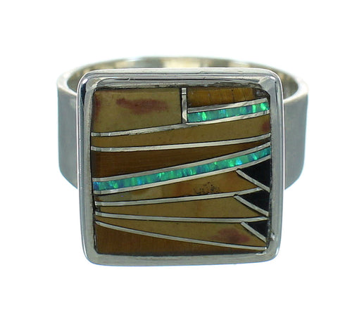 Sterling Silver Multicolor Inlay Ring Size 6-3/4 YX75297