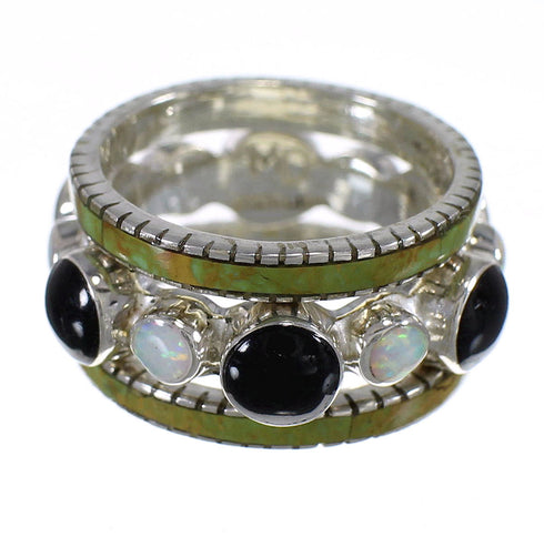 Southwestern Silver Multicolor Stackable Ring Set Size 5-3/4 QX76184