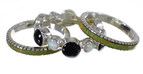 Southwestern Silver Multicolor Stackable Ring Set Size 5-3/4 QX76184