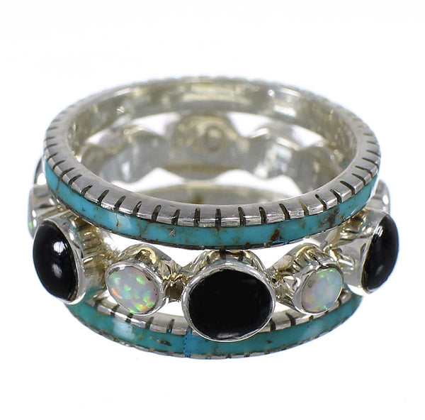 Multicolor Southwestern Silver Stackable Ring Set Size 6-3/4 QX76225
