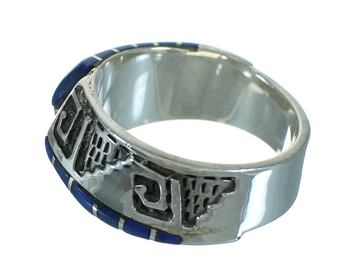 Authentic Sterling Silver Southwestern Lapis Water Wave Ring Size 7-3/4 QX81617