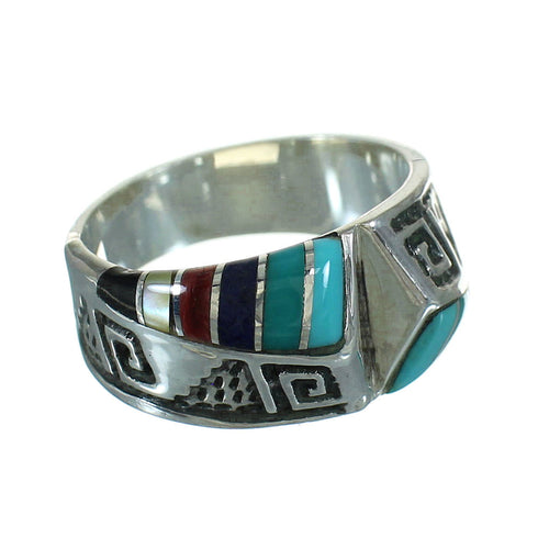 Silver Southwestern Multicolor Water Wave Ring Size 7-3/4 QX81650
