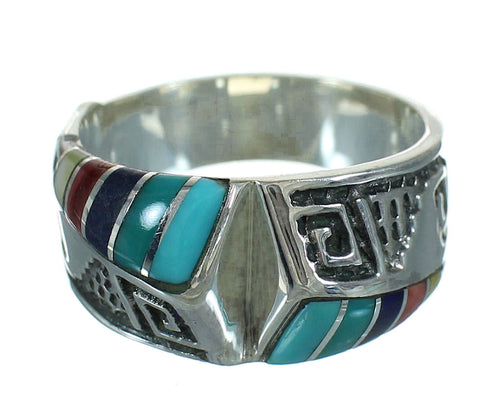 Silver Southwestern Multicolor Water Wave Ring Size 7-3/4 QX81650
