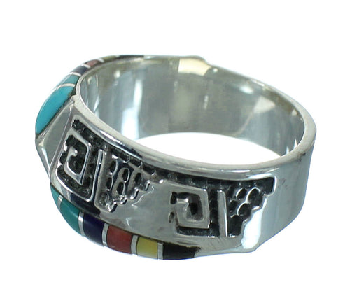 Silver Southwestern Multicolor Water Wave Ring Size 7-3/4 QX81650