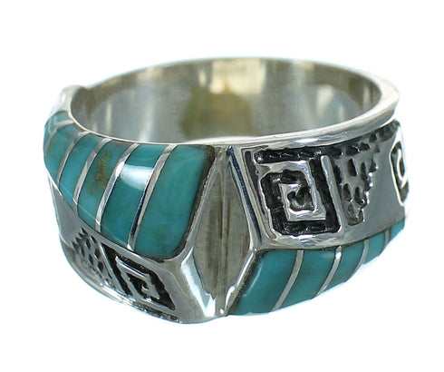 Turquoise Sterling Silver Southwestern Water Wave Ring Size 7-1/4 QX81654