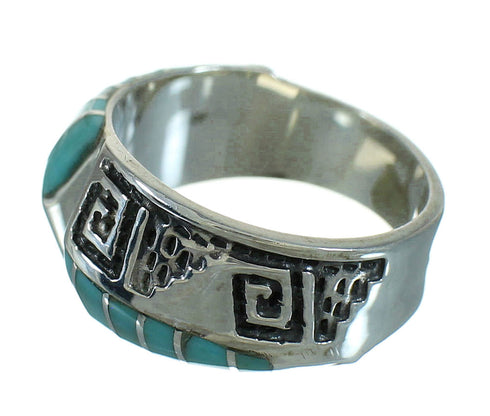 Turquoise Genuine Sterling Silver Southwest Water Wave Ring Size 8-1/4 QX81657