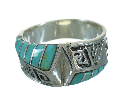 Turquoise Southwestern Silver Water Wave Ring Size 8-1/4 QX81660