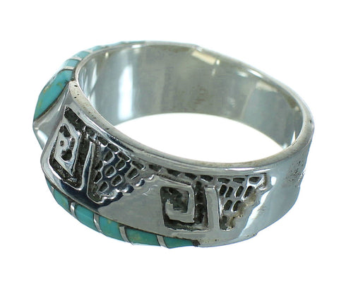 Turquoise Southwestern Silver Water Wave Ring Size 8-1/4 QX81660
